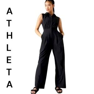 Athleta Sleeveless Black Brooklyn Jumpsuit Size 10 Petite Wide Leg.